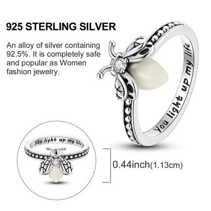 Firefly Glow Ring S925 Silver – Luminous Nature-Inspired Zircon Ring for Women | Cute Night Glow Jewelry Gift for Her