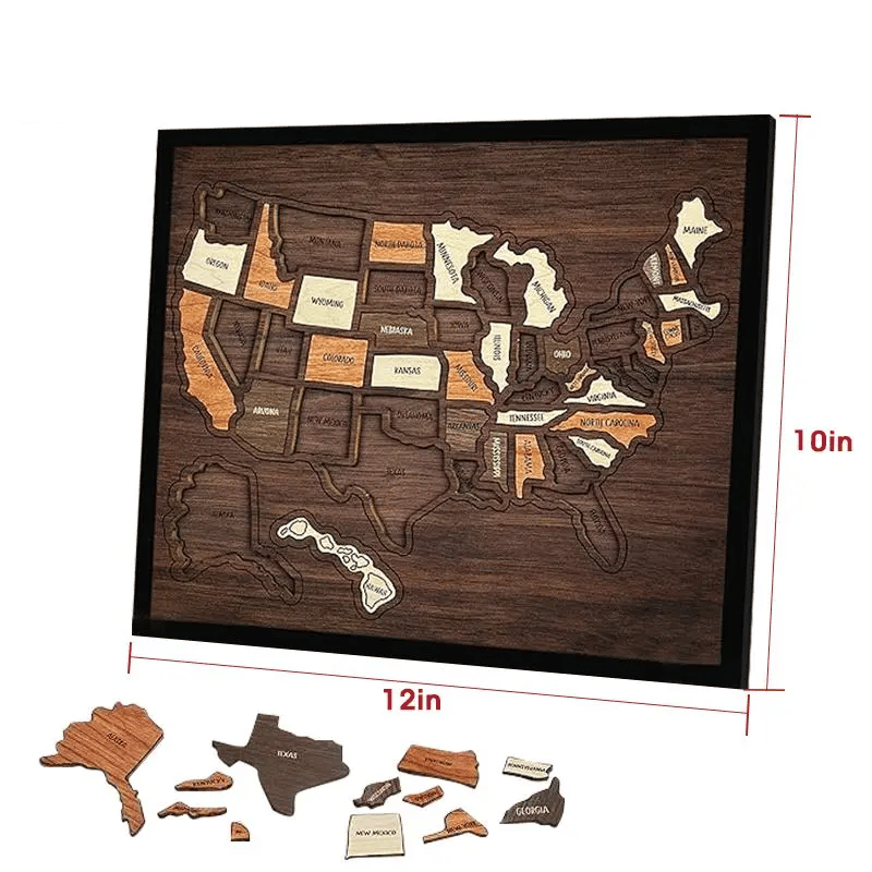 Wooden USA Travel Map PuzzleA Stylish Way to Track Your Journey & Memories
