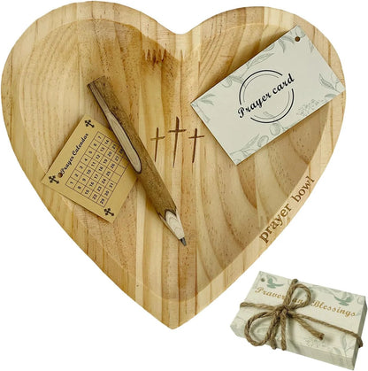 Handcrafted Wooden Heart Prayer Bowl Set