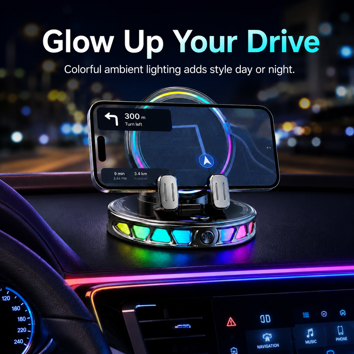 RGB Smart Auto-Clamping Dashboard Car Phone Mount