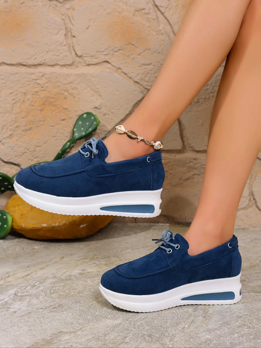 Women's Suede Loafers – Chunky Sole, Slip-On, Wide Fit