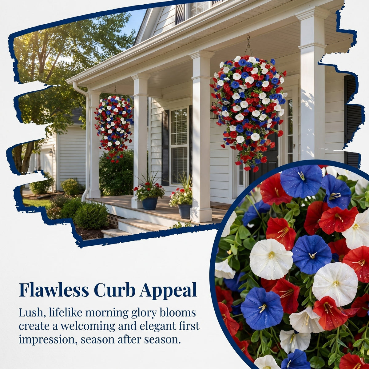 Patriotic Hanging Flower Baskets – Artificial Outdoor Decor, No Maintenance