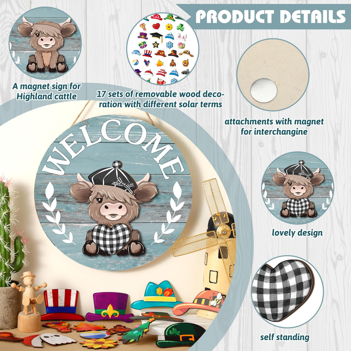 50% Off Limited Time 35Pcs Interchangeable Highland Cow Welcome Sign