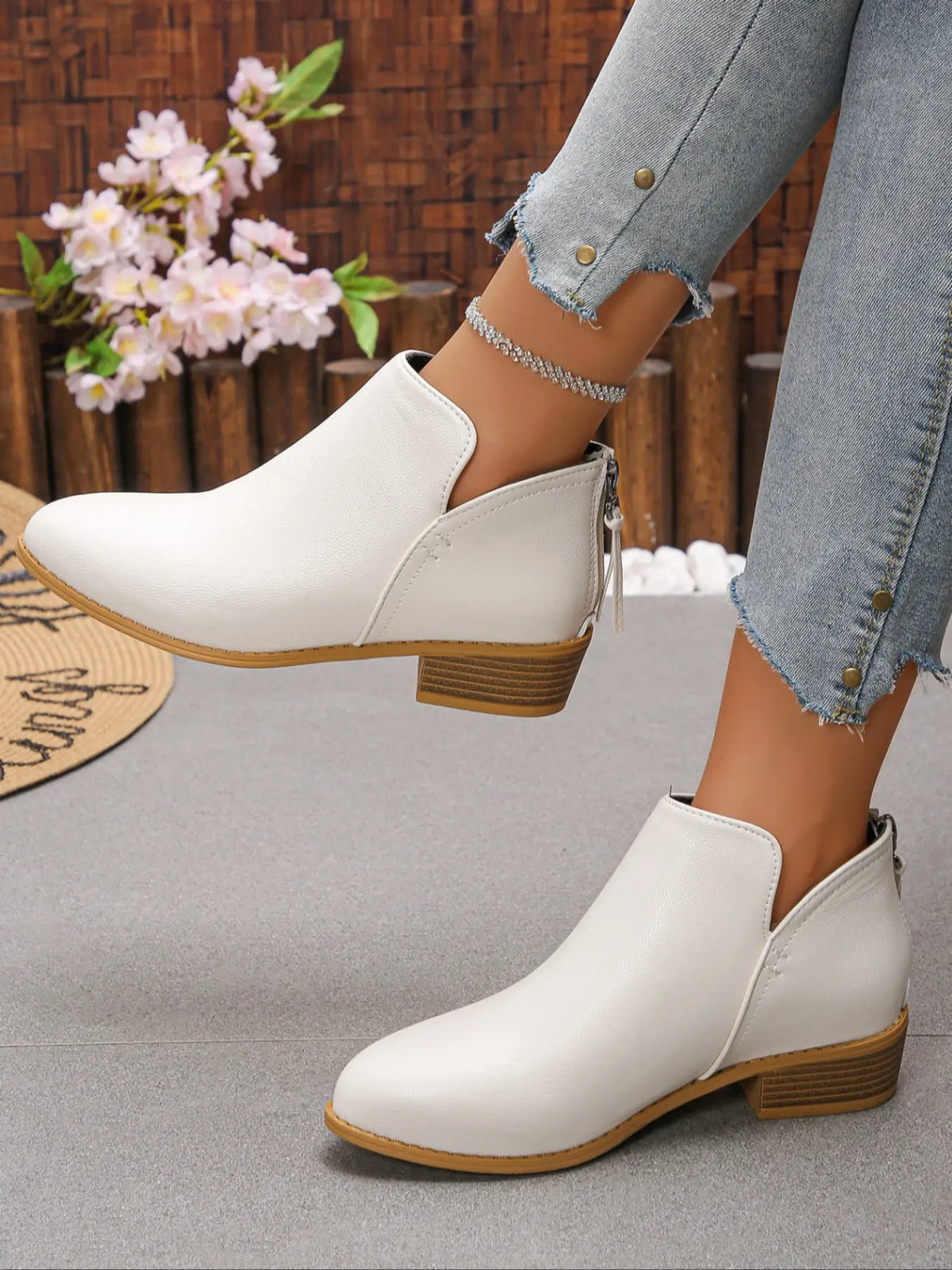 Women's Checked Faux Leather Boots – Pointed Toe, Chunky Sole