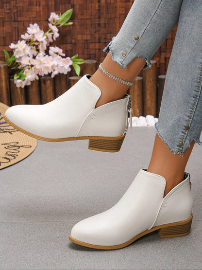 Women's Checked Faux Leather Boots – Pointed Toe, Chunky Sole