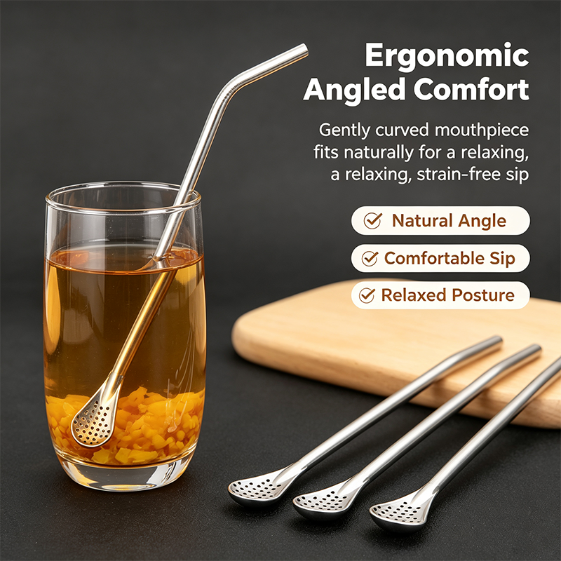 3-Count Stainless Steel Straw-Spoon, Multifunctional Filtered Strainer Scoop for Yerba Mate Tea, Fruit, Beverage, Coffee