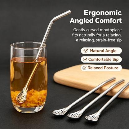 3-Count Stainless Steel Straw-Spoon, Multifunctional Filtered Strainer Scoop for Yerba Mate Tea, Fruit, Beverage, Coffee