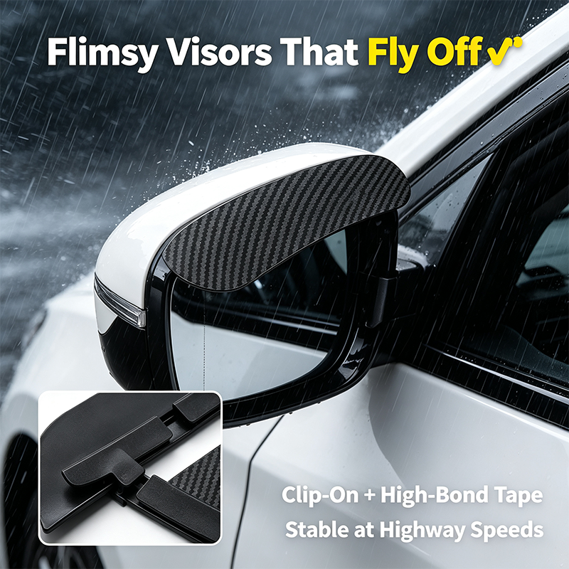 2PCS Car Side Mirror Rain Guards - Carbon Look ABS Visor Covers