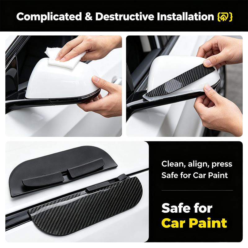 2PCS Car Side Mirror Rain Guards - Carbon Look ABS Visor Covers