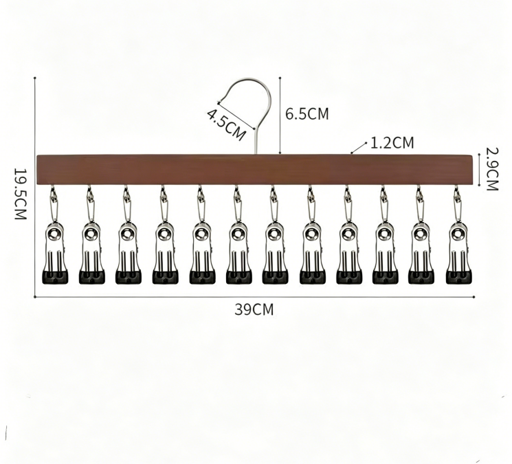 HOT SALE NOW! Wooden Clothing Organizer Hanger with 12 Stainless Steel Clips