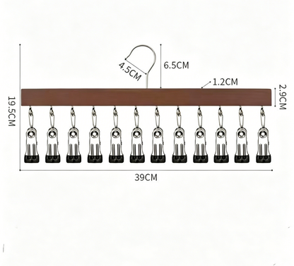 HOT SALE NOW! Wooden Clothing Organizer Hanger with 12 Stainless Steel Clips