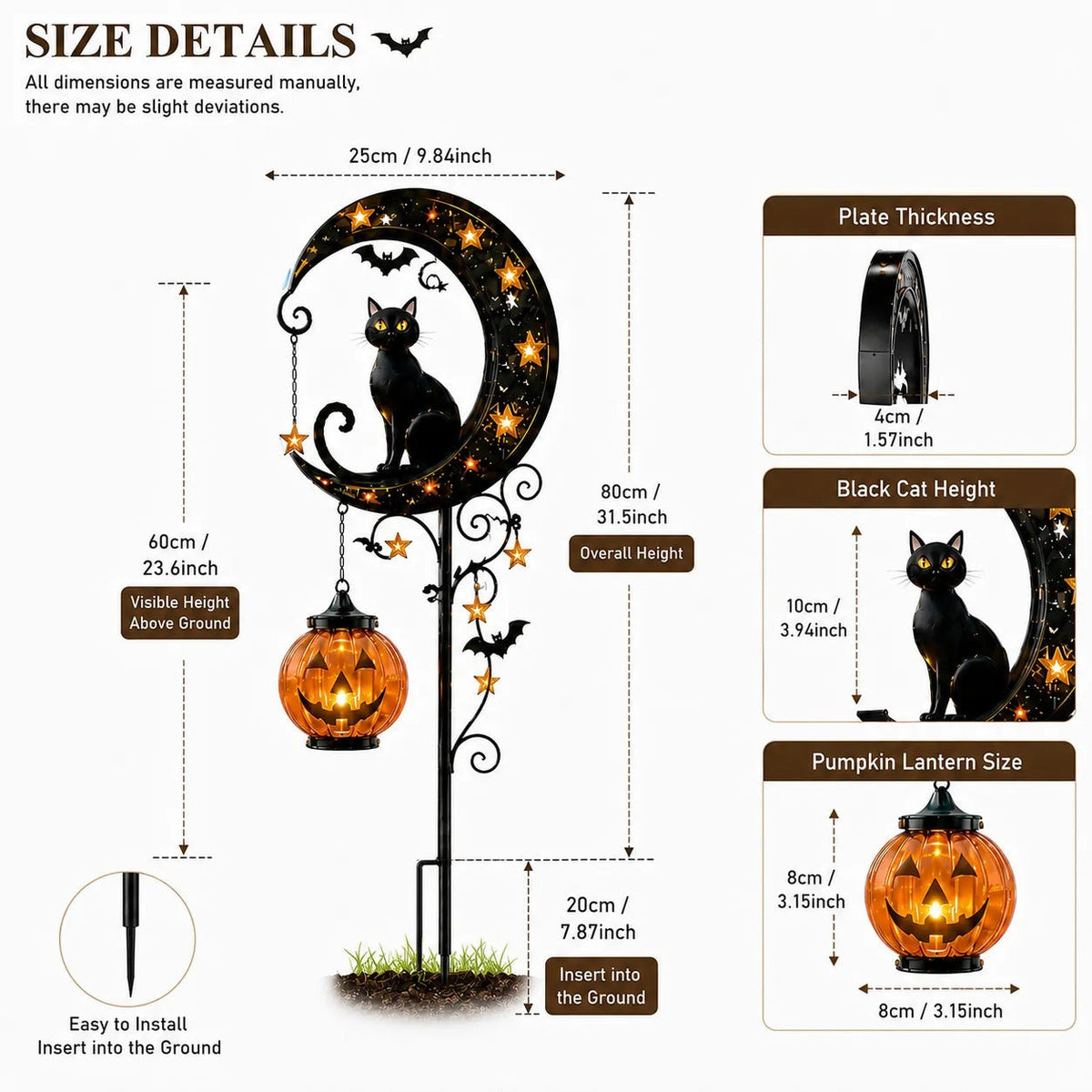 Solar Black Cat & Pumpkin Moon Stake Light