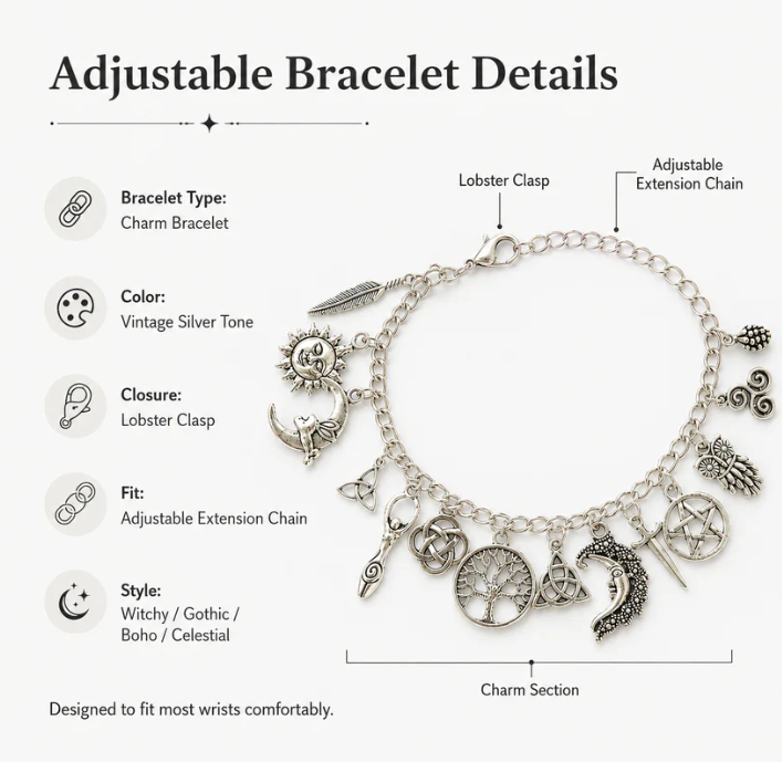 Mystic Moon Charm Bracelet Vintage Witchy Jewelry for Every Occasion