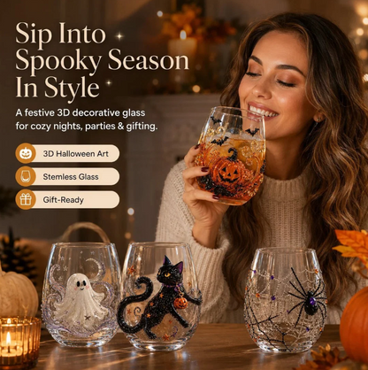LAST DAY 40% OFF 3D Halloween Artisan Glass Cups, Festive Parties & Cozy Fall Home Bar Vibes