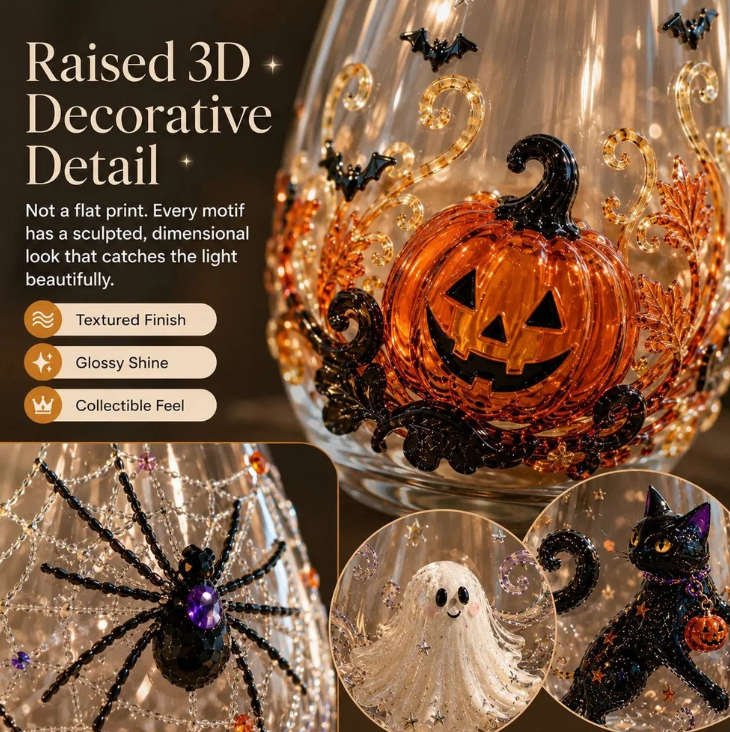 LAST DAY 40% OFF 3D Halloween Artisan Glass Cups, Festive Parties & Cozy Fall Home Bar Vibes