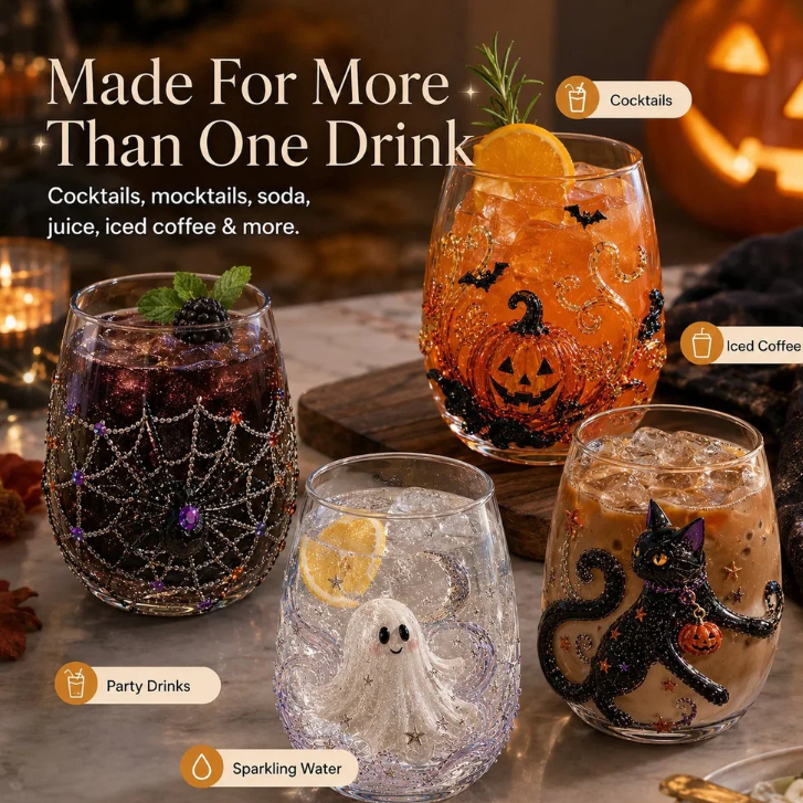 LAST DAY 40% OFF 3D Halloween Artisan Glass Cups, Festive Parties & Cozy Fall Home Bar Vibes