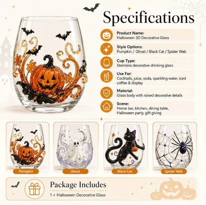 LAST DAY 40% OFF 3D Halloween Artisan Glass Cups, Festive Parties & Cozy Fall Home Bar Vibes