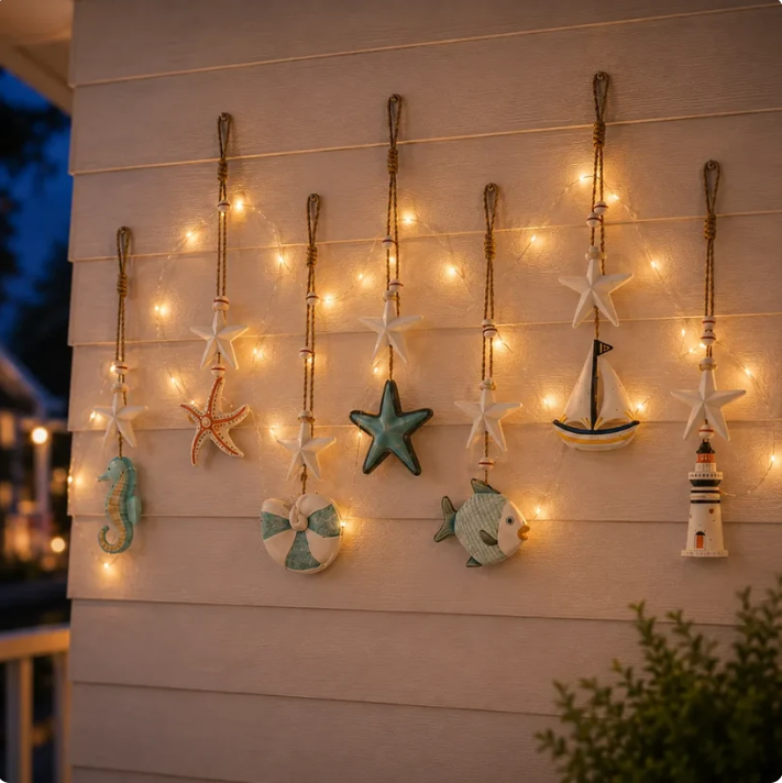 Seaside Glow Wall Hangings Set of 7 Nautical LED Coastal Wall Decor with Remote