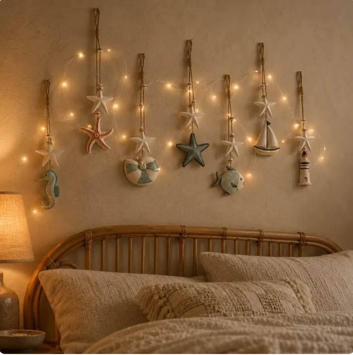 Seaside Glow Wall Hangings Set of 7 Nautical LED Coastal Wall Decor with Remote