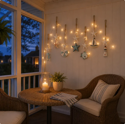 Seaside Glow Wall Hangings Set of 7 Nautical LED Coastal Wall Decor with Remote