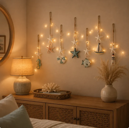Seaside Glow Wall Hangings Set of 7 Nautical LED Coastal Wall Decor with Remote