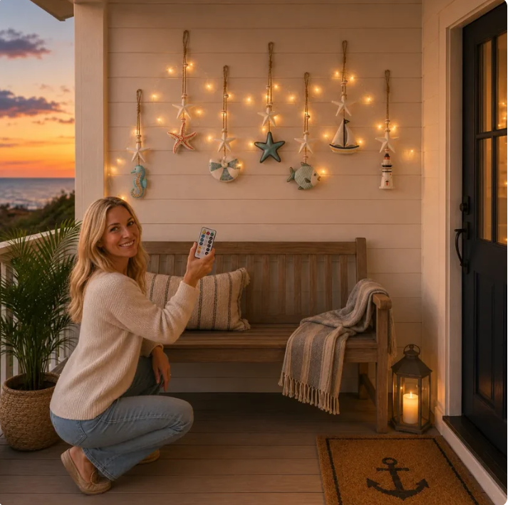 Seaside Glow Wall Hangings Set of 7 Nautical LED Coastal Wall Decor with Remote