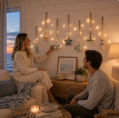 Seaside Glow Wall Hangings Set of 7 Nautical LED Coastal Wall Decor with Remote