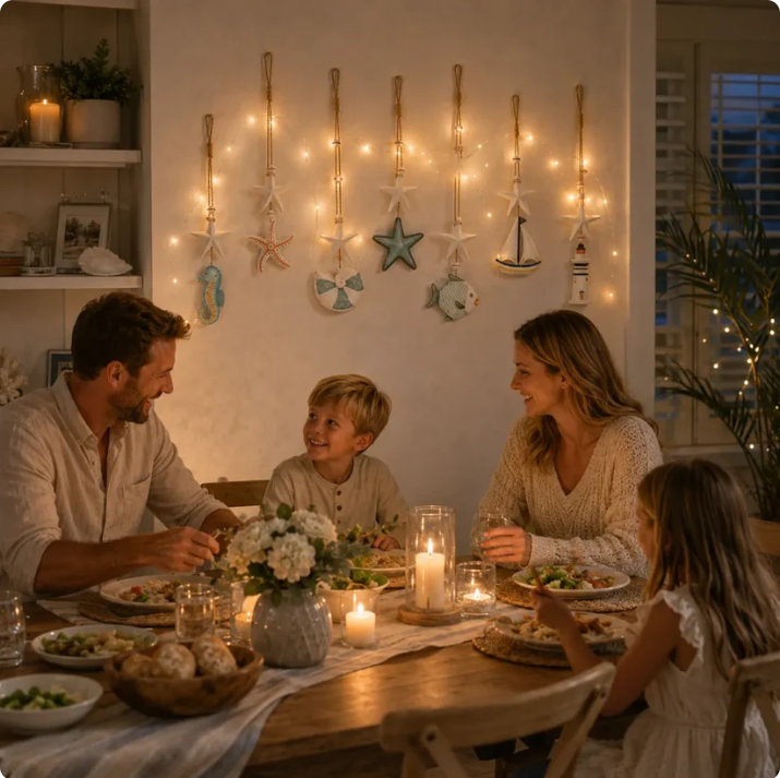 Seaside Glow Wall Hangings Set of 7 Nautical LED Coastal Wall Decor with Remote