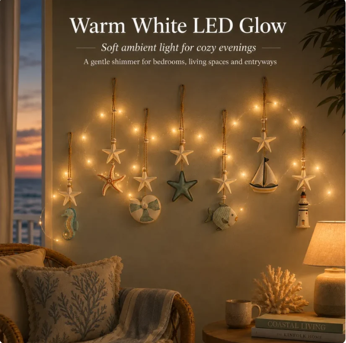 Seaside Glow Wall Hangings Set of 7 Nautical LED Coastal Wall Decor with Remote