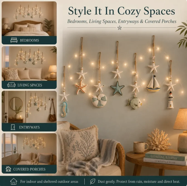 Seaside Glow Wall Hangings Set of 7 Nautical LED Coastal Wall Decor with Remote