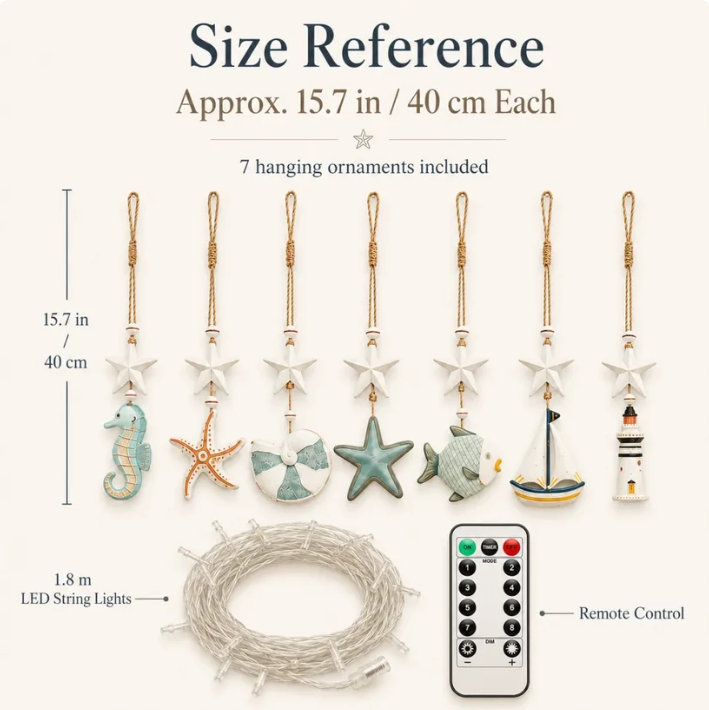 Seaside Glow Wall Hangings Set of 7 Nautical LED Coastal Wall Decor with Remote