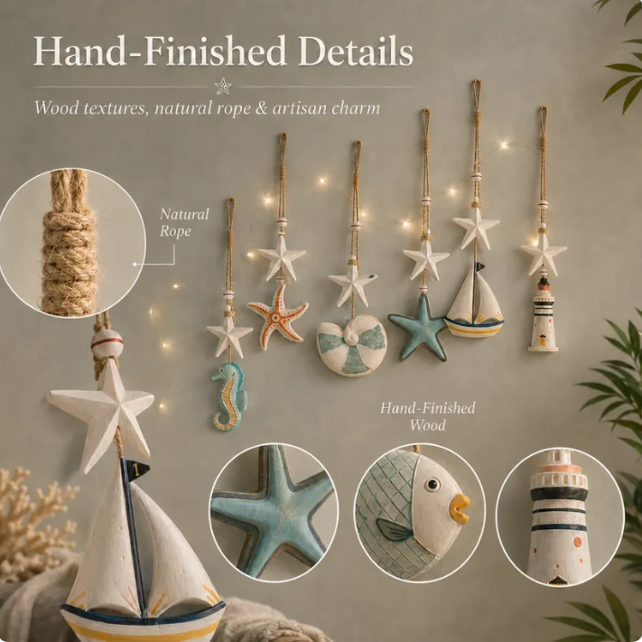 Seaside Glow Wall Hangings Set of 7 Nautical LED Coastal Wall Decor with Remote