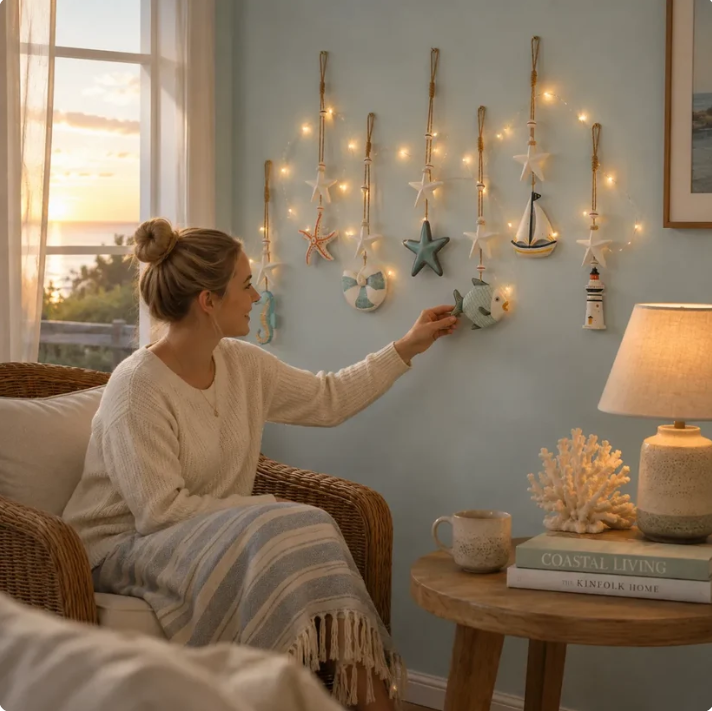 Seaside Glow Wall Hangings Set of 7 Nautical LED Coastal Wall Decor with Remote