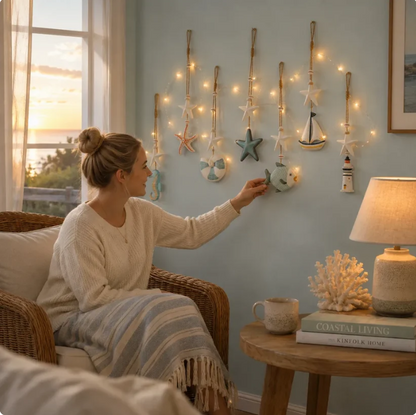 Seaside Glow Wall Hangings Set of 7 Nautical LED Coastal Wall Decor with Remote