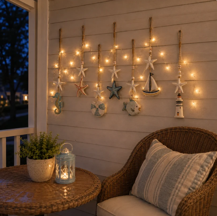 Seaside Glow Wall Hangings Set of 7 Nautical LED Coastal Wall Decor with Remote