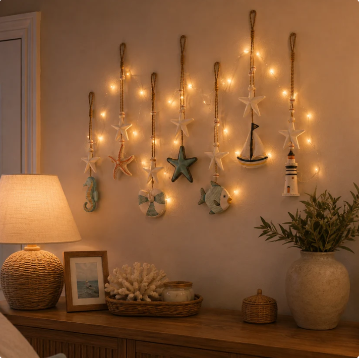 Seaside Glow Wall Hangings Set of 7 Nautical LED Coastal Wall Decor with Remote