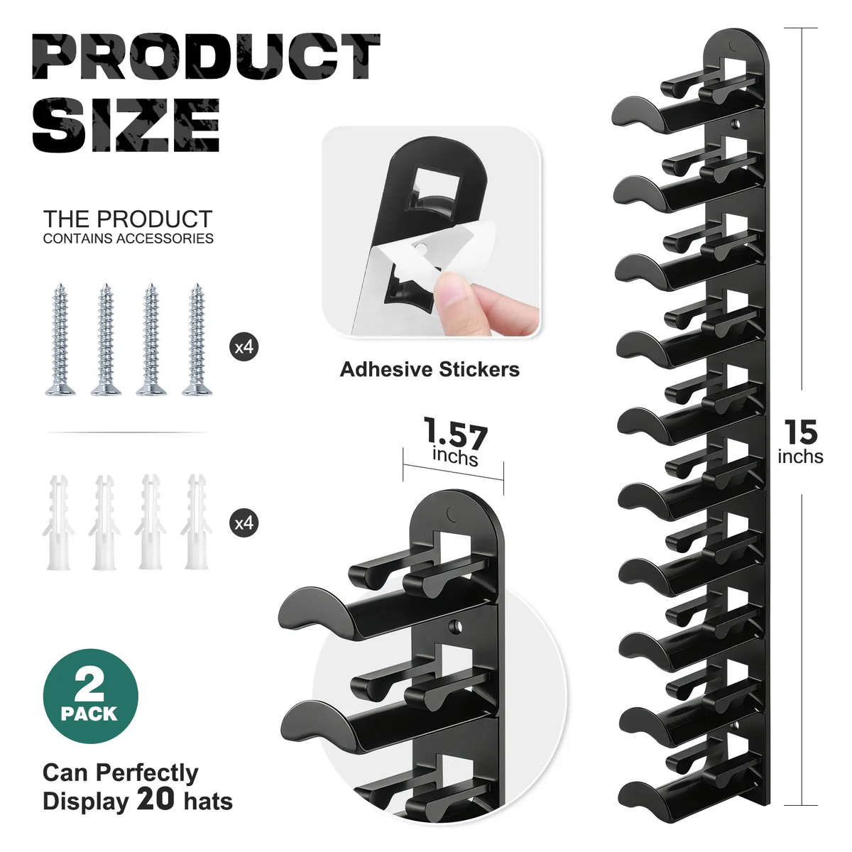 Wall-mounted hat rack – each rack can hold 10 hats
