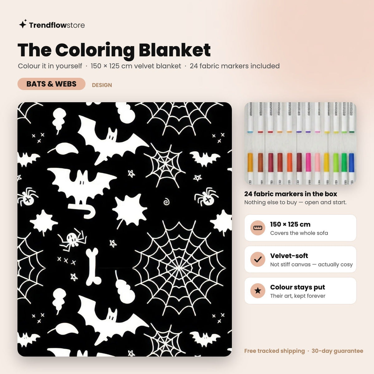 The Coloring Blanket — 150cm Doodle Blanket + 24 Markers