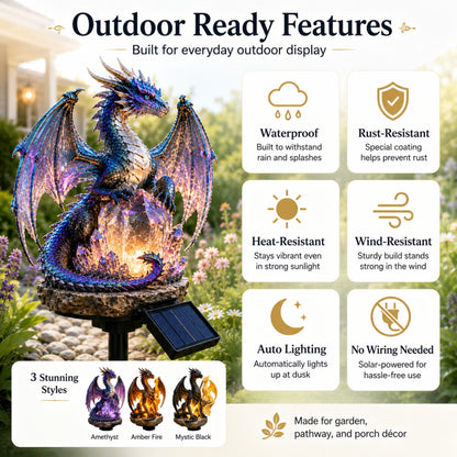 Dragon Lover's Gift Solar LED Dragon Statue – Waterproof Garden & Patio Ornament