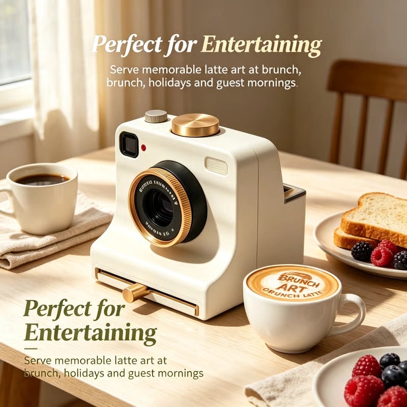 Instant Latte Art Creator | Latte Art with 30 Stencils | One‑Press Coffee Foam Pattern Maker for Home Barista