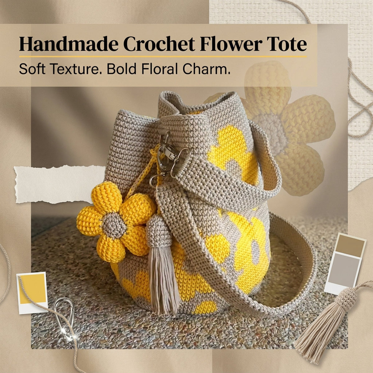 Handmade Crochet Flower Tote