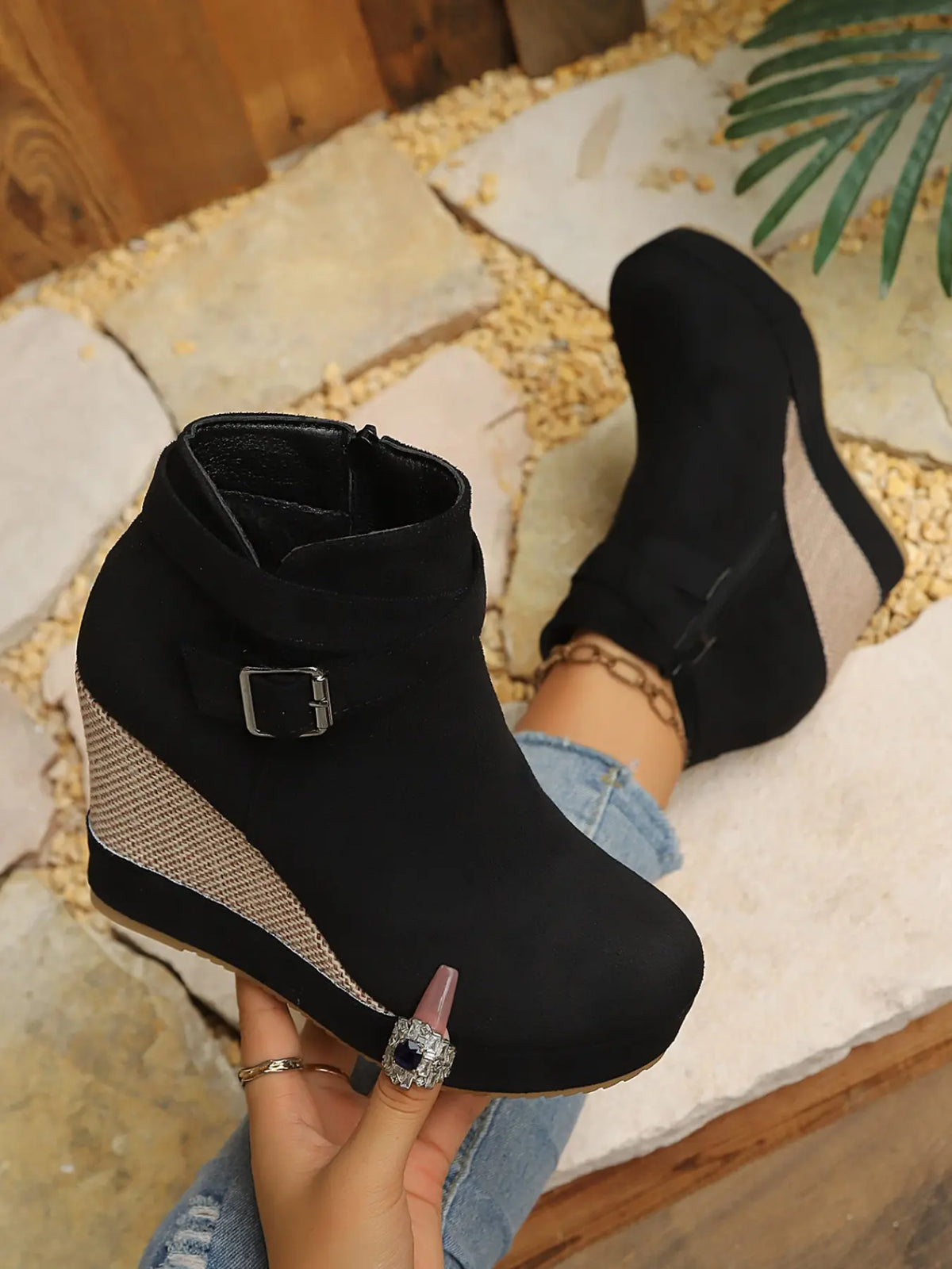 Women's Ankle Boots – Chunky Sole, Wedge, Zip