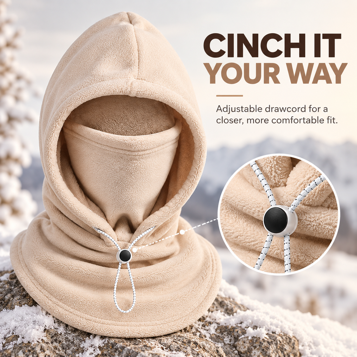 3-in-1 Winter Fleece Balaclava Hood Warm Face, Ear & Neck Cover