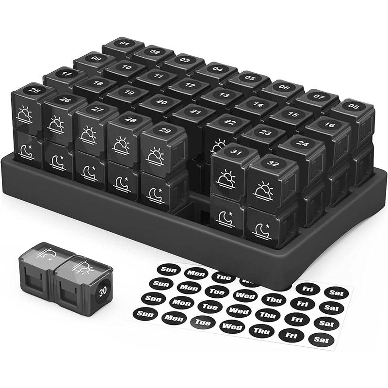 Monthly AM/PM Pill Organizer – Twice-a-Day Medicine & Vitamin Storage with Stickers
