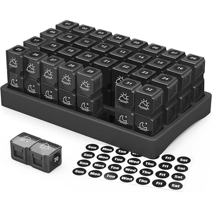 Monthly AM/PM Pill Organizer – Twice-a-Day Medicine & Vitamin Storage with Stickers