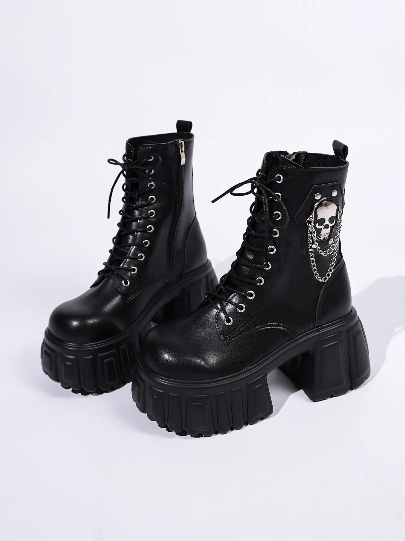 Women's Faux Leather Boots – Chunky Sole
