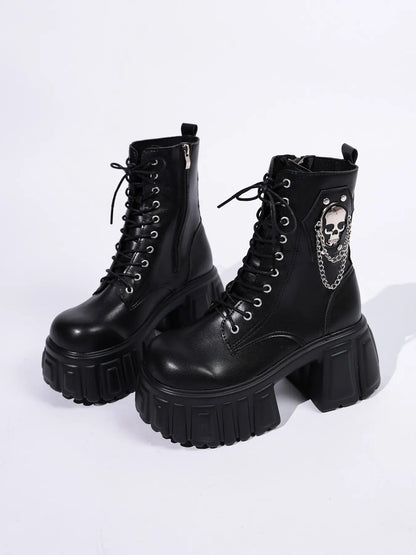 Women's Faux Leather Boots – Chunky Sole