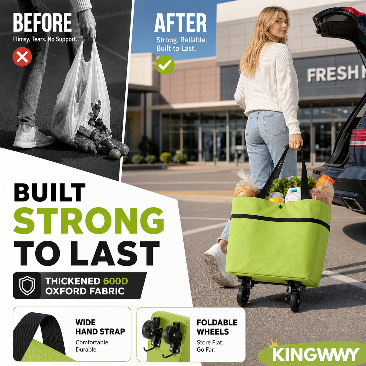 50% OFF !! 2-in-1 Foldable Shopping Cart