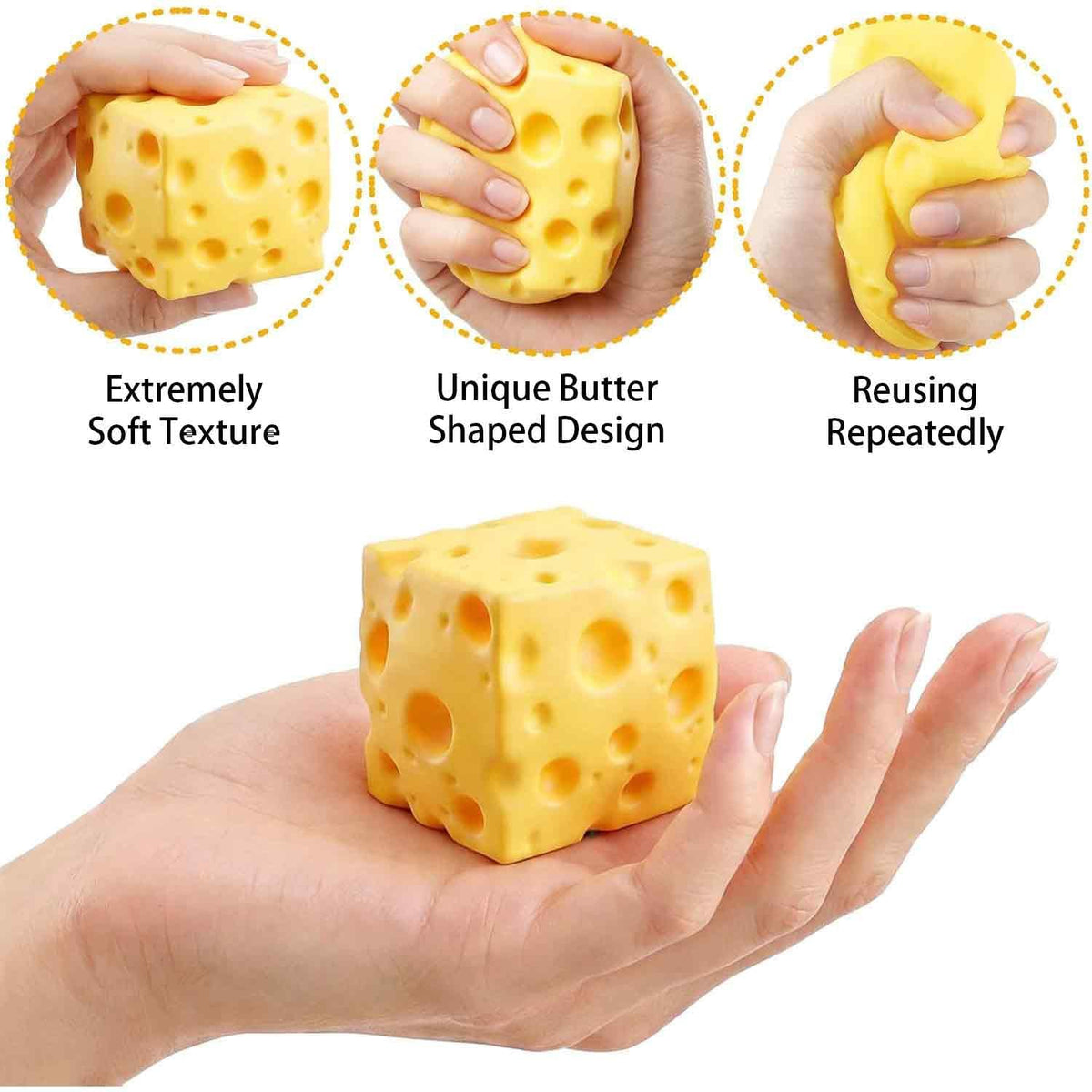 Cheese Cube Squishy Toy, Soft Moldable Petroleum Jelly-Filled Squeeze Ball