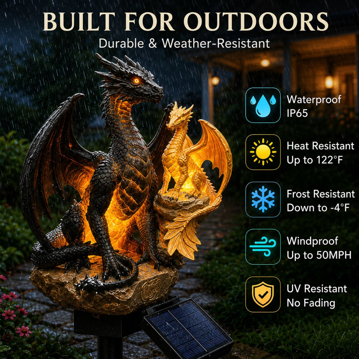 Dragon Lover's Gift Solar LED Dragon Statue – Waterproof Garden & Patio Ornament